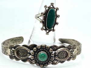 lot 43 image: Vintage Sterling and Turquoise Ring and Bracelet