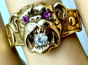 lot 8A image: Antique 14k Gold and Diamond Bulldog Ring