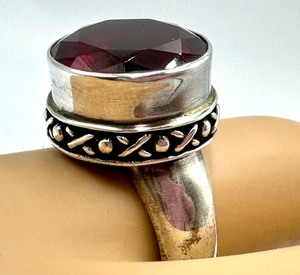 lot 148 image: Vintage Sterling and Red Faceted Quartz Ring