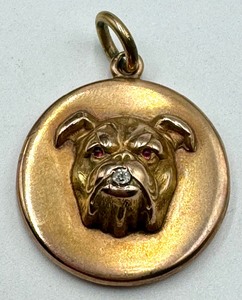 lot 16A image: Antique 10k Gold and Diamond Bulldog Locket