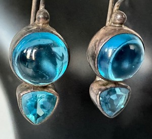 lot 131 image: Sterling and Blue Cabochon Earrings