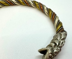 lot 153 image: Vintage Metal Cuff Bracelet with Dragon Figurines