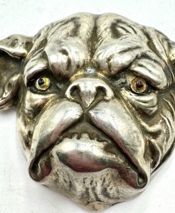 lot 18A image: Vintage Sterling Silver Bulldog Brooch with Glass Eyes