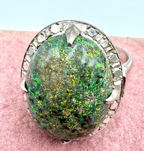 lot 208 image: 18k White Gold Black Fire Opal Ring