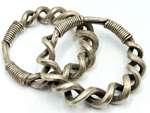 lot 179 image: Pair of Brutalist Style Silver Bracelets