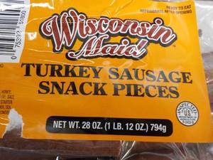 lot 393 image: Wisconsin Maid Turkey Sausage Snack Pieces - 28 oz bags