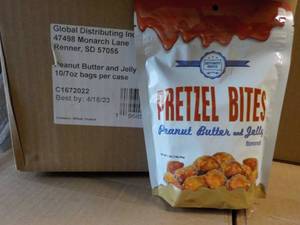 lot 410 image: 10 x 7 oz Bags Pretzel Bites Peanut Butter and Jelly Best By 04162023