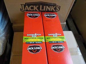 lot 438 image: 2 x 12 per box Jack Links Sasquatch Beef Stick and Cheese Jalapeno