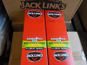 lot 434 image: 2 x 12 per box Jack Links Sasquatch Beef Stick and Cheese Jalapeno