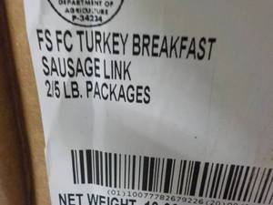 lot 491 image: H 10 lb. Frozen Turkey Breakfast Sausage Links