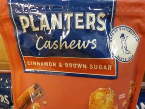 lot 541 image: 12 x 5 oz Bags Planters Cashews Cinnamon and Brown Sugar past best date