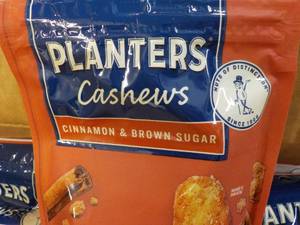 lot 543 image: 12 x 5 oz Bags Planters Cashews Cinnamon and Brown Sugar past best date