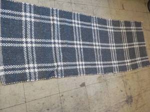 lot 158 image: Threshold Cottonwood Woven Plaid WoolCotton Runner Rug- dark blueCream