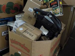 lot 181 image: Pallet of Unclaimed Office Products, Stroller and Food