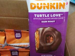 lot 296 image: 6 x 11 oz Dunkin Turtle Love Dark Roast Ground Coffee and 6 x 24 Single Serve Creamers