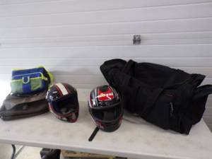 2 Helmets, Duffle Bag, Cooler and Eddie Bauer Computer Bag