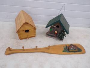 2 Bird Houses and Paddle Coat Rack