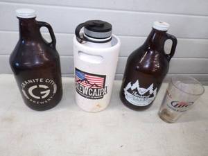 Collectable Brown Glass jugs, Beer Glass, Stainless Steel Double Wall Thermos