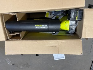 lot 38 image: ONE HP 18V Brushless 110 MPH 350 CFM Cordless Variable-Speed Jet Fan Leaf Blower w 4.0 Ah Battery and Charger Customer Returns See Pictures