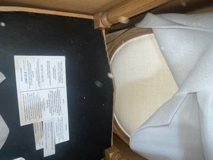 lot 40 image: Home Decorators Collection Ellington Haze Wood Upholstered Dining Chair with Rounded Back Ivory Seat (Set of 2) (19 in. W x 38 in. H) Customer Returns See Pictures
