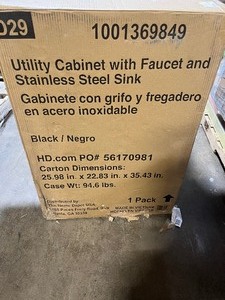 lot 47 image: Glacier Bay All-in-One 24.2 in. x 21.3 in. x 33.8 in. Stainless Steel Utility Sink and Large Black Drawer Cabinet Customer Returns See Pictures