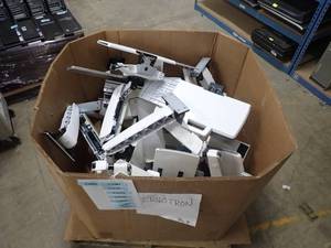 Pallet of Standing LCD Wall mounts with keyboard treys  approximately 8 wall mounts  most but not all mounting equipment included