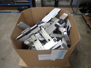Pallet of Standing LCD Wall mounts with keyboard treys  approximately 7 wall mounts  most but not all mounting equipment included
