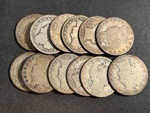 GROUP OF 13 MIXED DATE US BARBER HALF DOLLARS