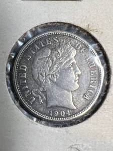 1904 US BARBER DIME XF