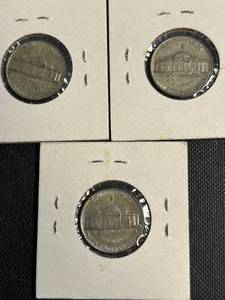 3 US JEFFERSON NICKELS 2X1943 1945