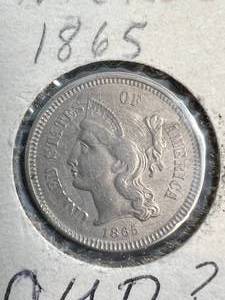 1865 US 3 CENT NICKEL