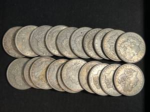 ROLL OF 20 US MORGAN SILVER DOLLARS ALL 1921 XF-AU
