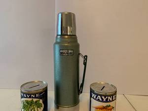 Classic Stanley Thermos plus two vintage label banks