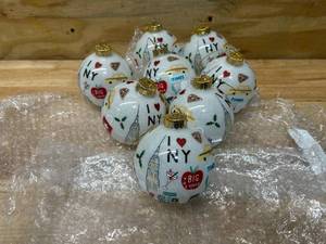 lot 74 image: Lot of 8- I Love New York Christmas Ornaments