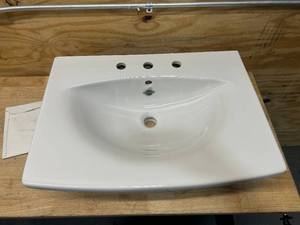 lot 76 image: DURAVIT Caro 27-12 Ceramic Bathroom Sink for Wall Mounted or Pedestal Installations with Widespread Faucet Holes and Overflow