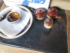 lot 99 image: Collection of Vintage stoneware bowls and dishes (some pieces signed