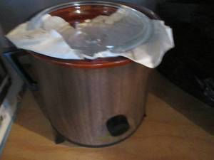 lot 125 image: Vintage Wood grain Rival 2qt Crock pot in original box