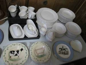 lot 205 image: Mikasa Renaissance white China mugs, plates, saucers serving pieces and other tableware