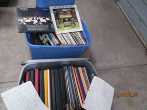 lot 59 image: Collection of Vintage vinyl record albums ranging from Beethovens Symphony to Waltz and Classical to Rhythm and Blues in (2) Covered Storage Totes
