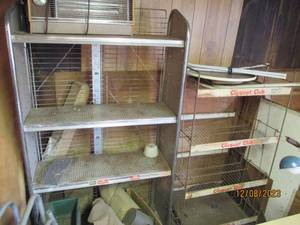 lot 88 image: Pair of (2) Vintage Metal advertisement shelves (buyer may take content if desired)