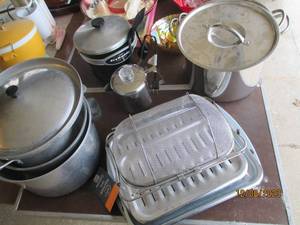 lot 132 image: Collection of Stainless steel Stock pots, Roaster pans and serving urn with Presto fry Daddy