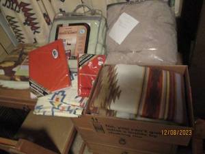 lot 259 image: Horse and Navajo style bed sheets and blankets (2 blankets are heated)