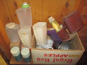 lot 20 image: Assortment of easy type liquid vessels and travel jugs