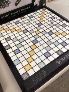 lot 33 image: Scrabble Deluxe Black Edition Board Game with Rotating Wooden Deluxe Turntable High End Scrabble Board Game - Scrabble Game Rotating Board Adults - Deluxe Edition Large Tiles Luxury New open box