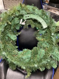 lot 74 image: Like New  No Box 32 Greenery Artificial Christmas Wreath with Dual Color L.E.D. Lights