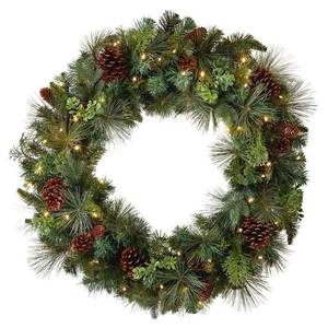 lot 45 image: New 32 Greenery Artificial Christmas Wreath with Dual Color L.E.D. Lights - 1 of 7