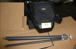lot 74 image: Camera bag and tripod