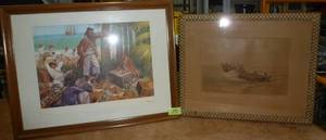 lot 79 image: 2 wall hangings, Capt Morgan and men rowing out in rough seas