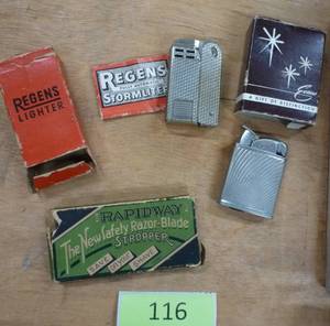 lot 116 image: 2 vintage lighters and razor blade stropper