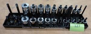 lot 127 image: Set of 38 in SAE sockets on a holder, most are Snap-On brand